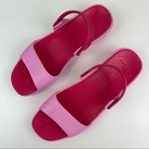 CROCS Cleo Two Tone Hot Pink Slip On Rubber Sandal Women's size 11